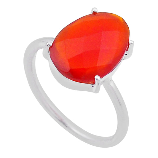 Orange Carnelian Solitaire Silver Ring