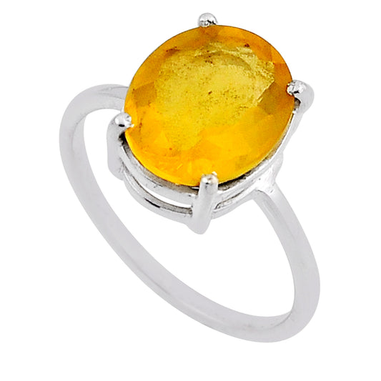 Mexican Fire Opal Solitaire Silver Ring