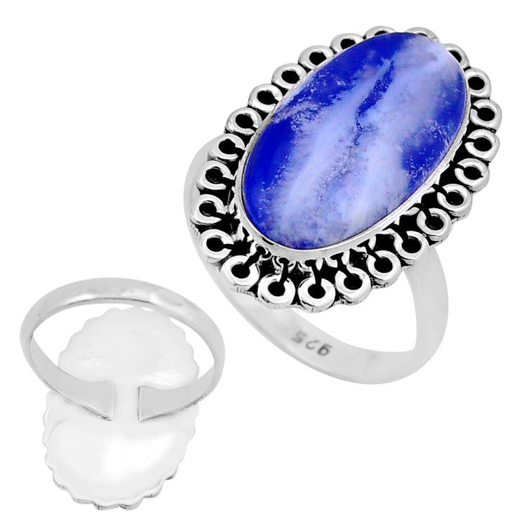 Plume Agate Blue Silver Ring