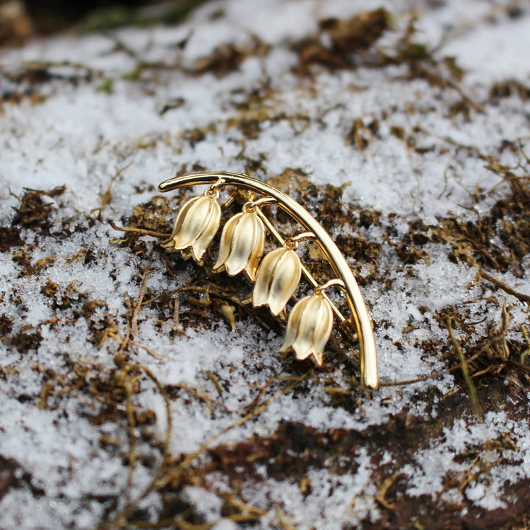 Gold Bluebell Flower Brooch, 14k Gold Plated