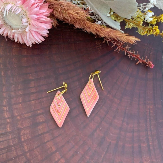 Ophelia - Porcelain Earrings with Gold finish: Pink