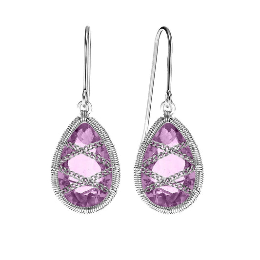 Sterling Silver Hand Wrapped Amethyst Teardrop Earrings