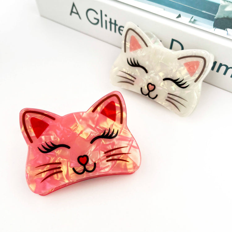 Smiling Cat Claw Clip: Pink