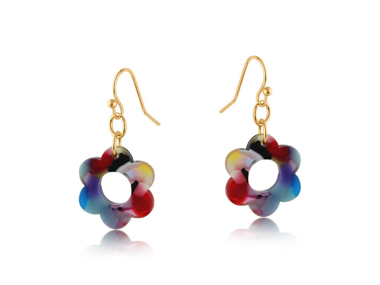 Lottie Daisy Resin Earrings: RED/ORANGE/LILAC
