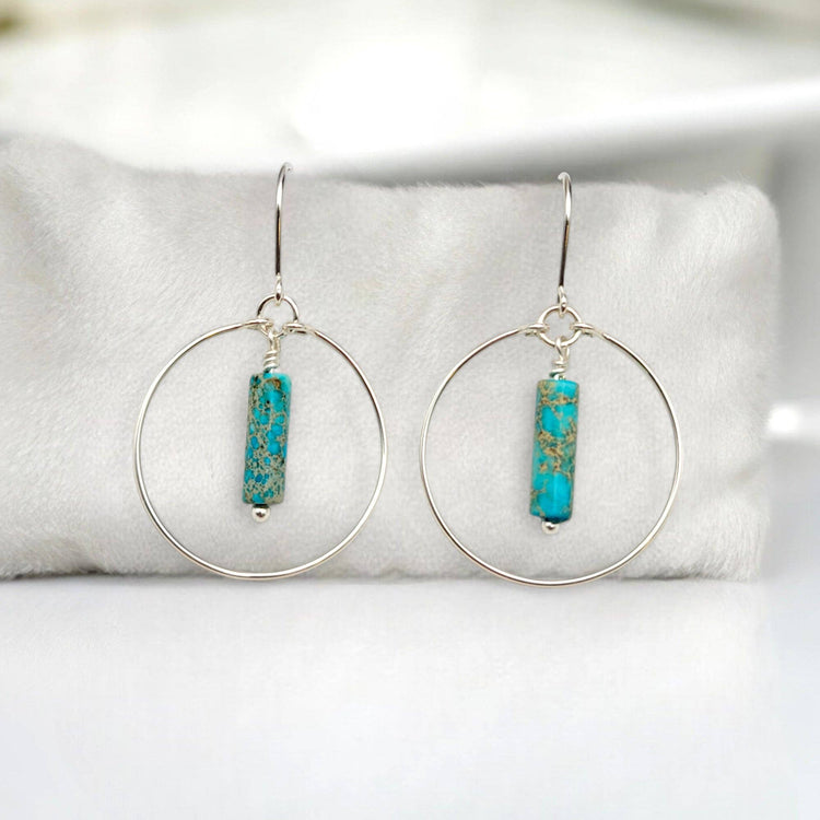 Jasper Ocean Stone Silver Hoops