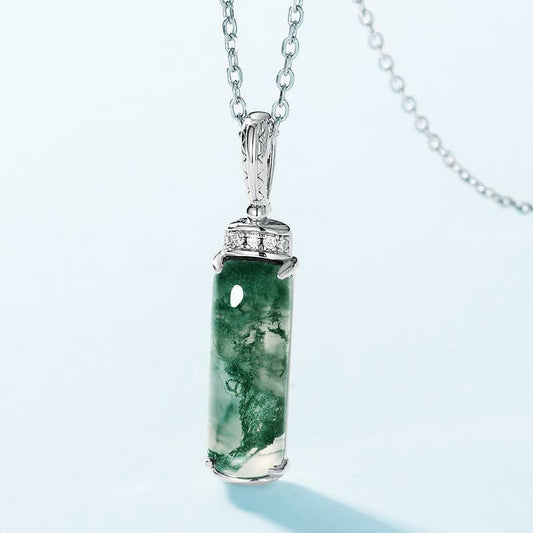 Sterling Silver Necklace with Green Moss Stone