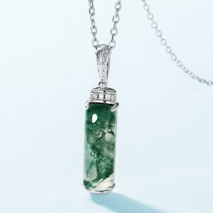 Sterling Silver Necklace with Green Moss Stone