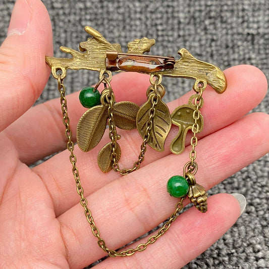 Forest Mushroom Pinecone Leaf Charm Brooch