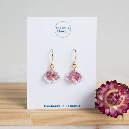 Pink Strawflower Cloud Earrings