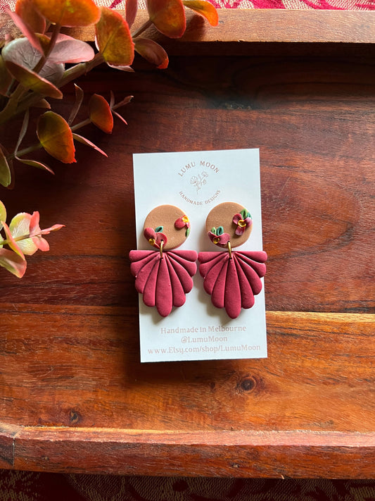 Cosy Red Floral - Statement Dangle Earrings