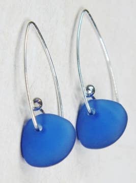Eco Sea Glass Marquis Earrings - Cobalt Blue