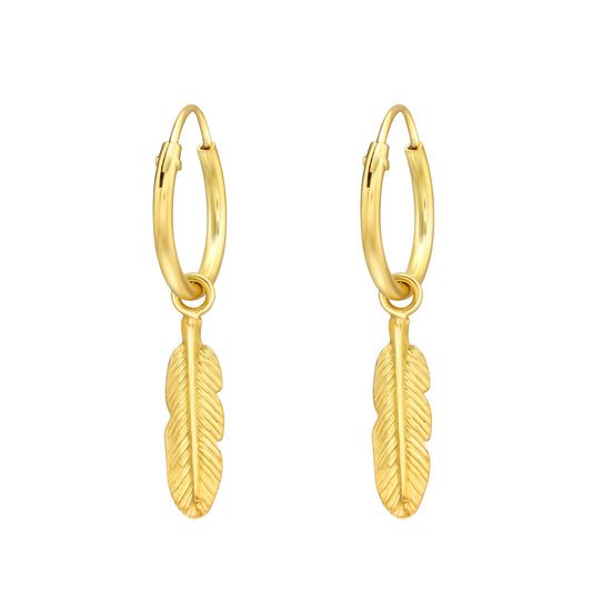 Golden Feather Silver Earrings