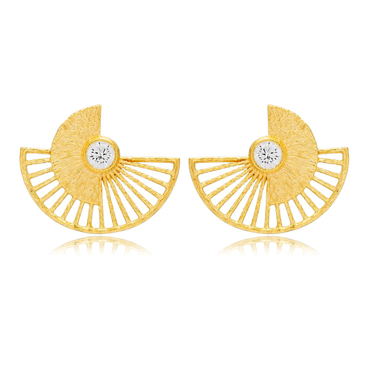 Zircon Fan Shape Silver Earring