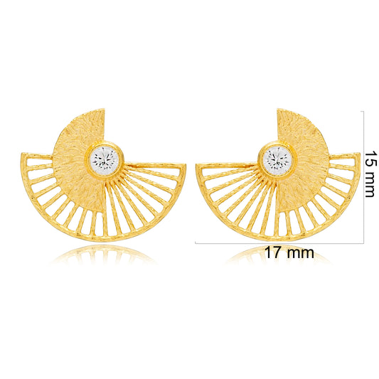 Zircon Fan Shape Silver Earring