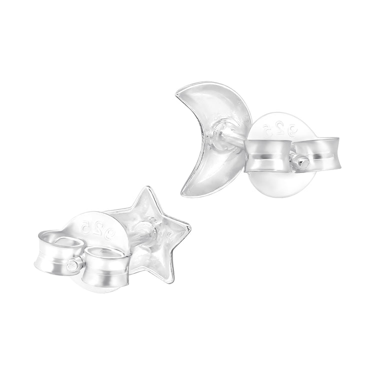 Silver Star and Moon Ear Studs