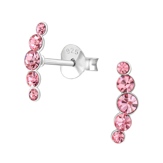 Silver Geometric Ear Studs with Rose Crystal