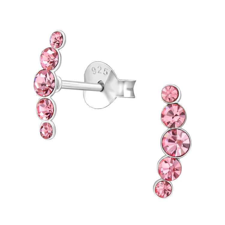 Silver Geometric Ear Studs with Rose Crystal