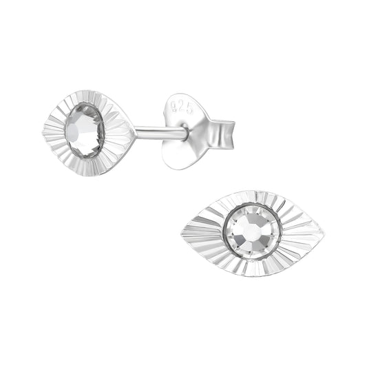 Silver Evil Eye Crystal Studs