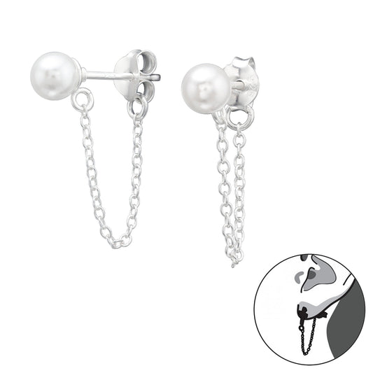 925 Silver Chain Pearl Studs