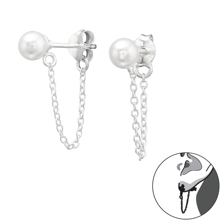 925 Silver Chain Pearl Studs