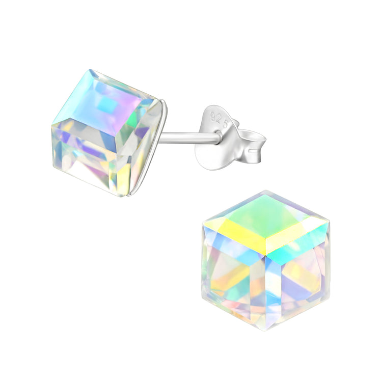 Crystal Cube Silver Studs