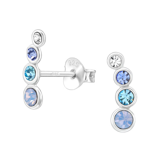 Geometric Sterling Silver Ear Studs with Crystal Blue
