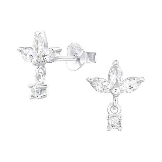 Marquise Shaped CZ Sterling Silver Ear Studs with Dangling Cubic Zirconia