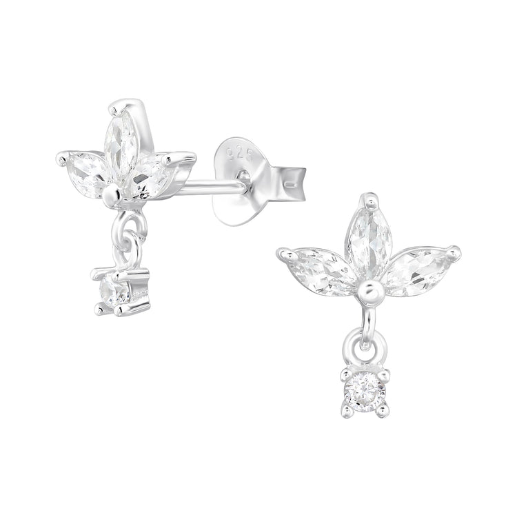 Marquise Shaped CZ Sterling Silver Ear Studs with Dangling Cubic Zirconia