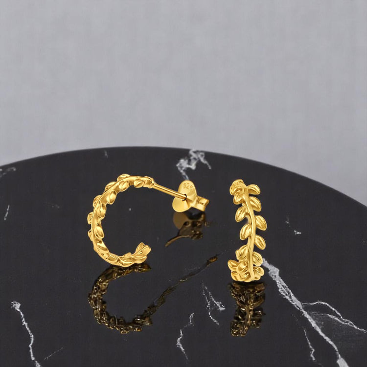 Leaf Hoop Silver Earrings