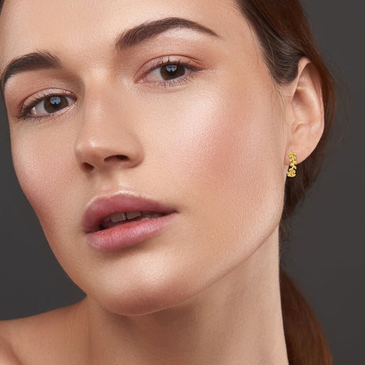 Leaf Hoop Silver Earrings