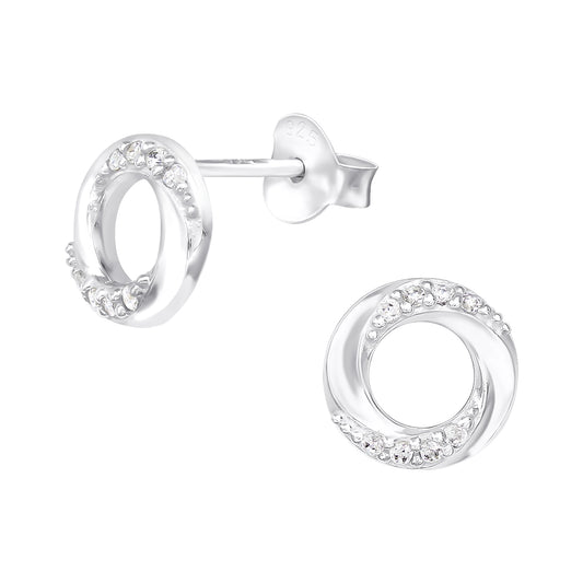 Silver Sparkle Circle Stud Earrings