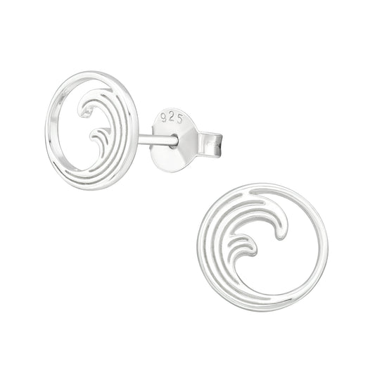 Ocean Wave Silver Stud Earrings