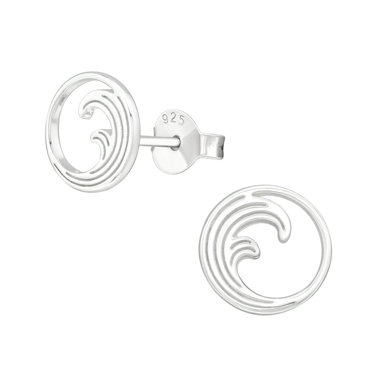 Ocean Wave Silver Stud Earrings
