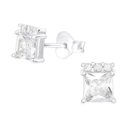Baguette Sparkle Silver Stud Earrings
