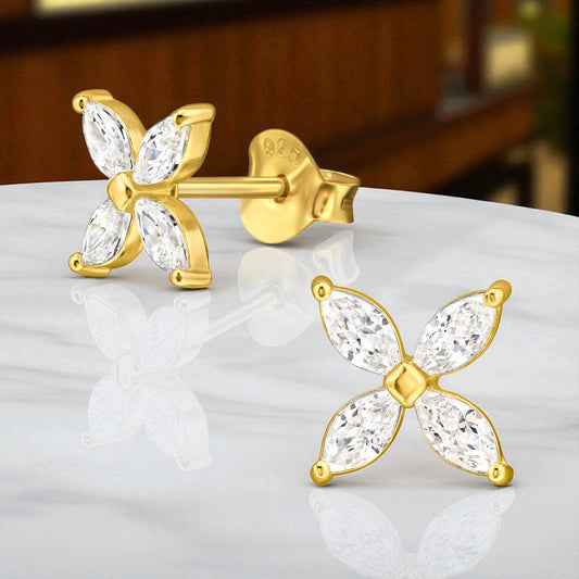 Marquise Flower Silver Studs