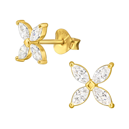 Marquise Flower Silver Studs