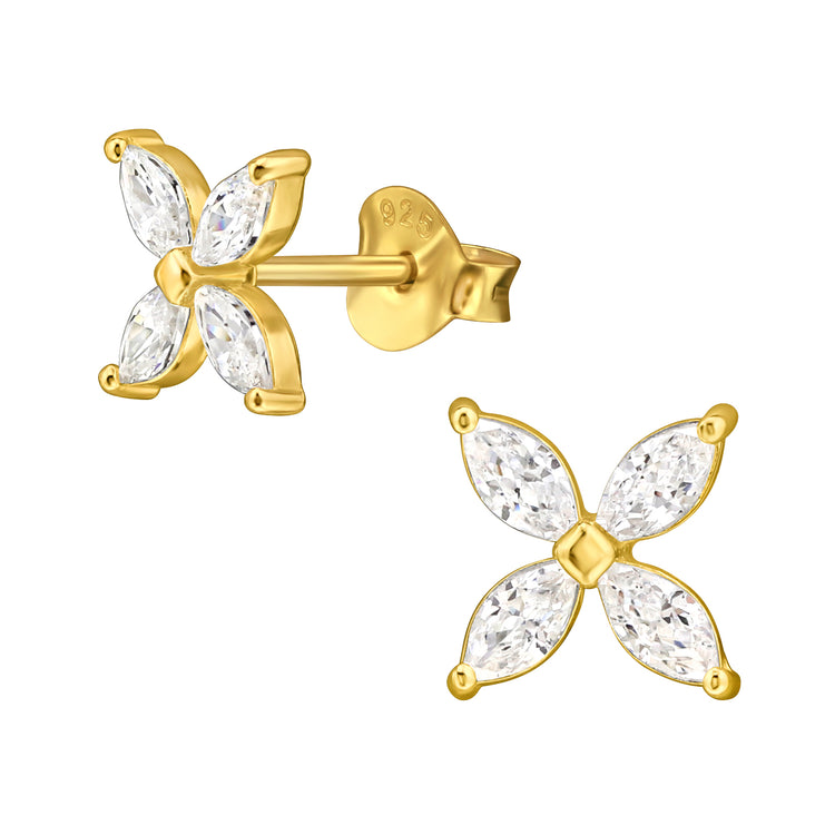 Marquise Flower Silver Studs