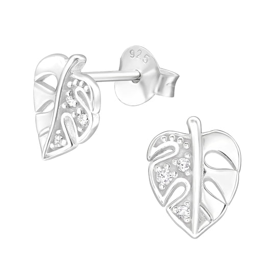 Silver Leaf CZ Studs