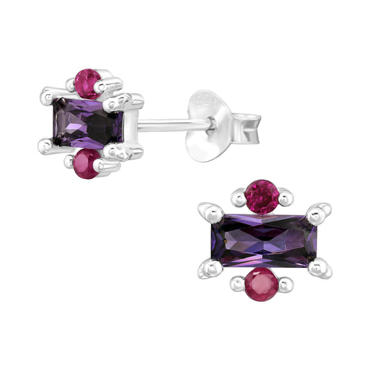 Purple Ruby Sparkle Silver Stud Earrings