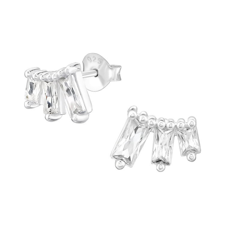 Baguette Cubic Zirconia Silver Studs