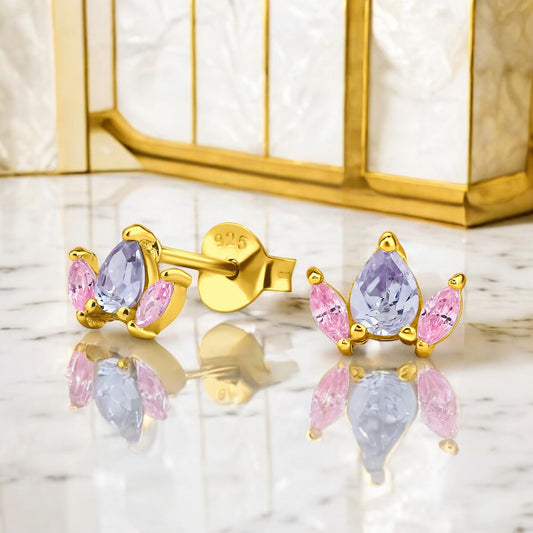 Marquise Sterling Silver Ear Studs with Cubic Zirconia