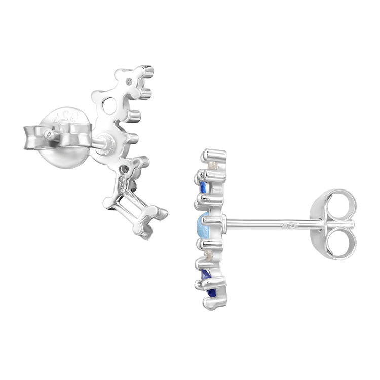 Blue Cluster Sterling Silver Ear Studs with Cubic Zirconia and Imitation Opal