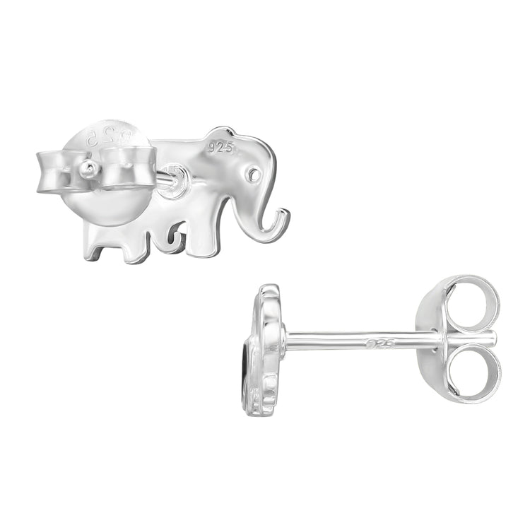 Elephant Silver Studs with CZ and Epoxy