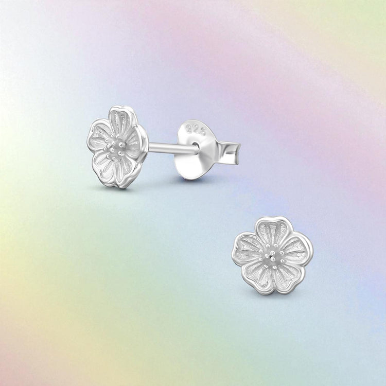 Hibiscus Flower Sterling Silver Ear Studs
