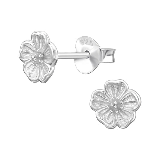 Hibiscus Flower Sterling Silver Ear Studs