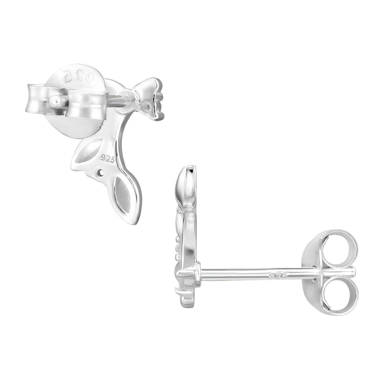 Leaf with Vine Motif Sterling Silver Ear Studs