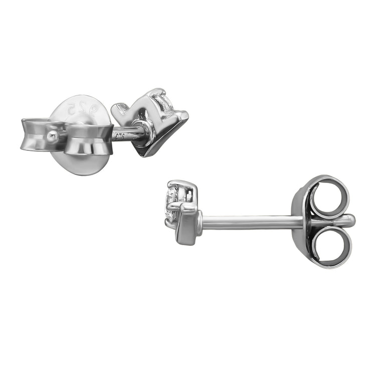 Chevron V-Shape Sterling Silver Rhodium Plated Ear Studs with Lab-Grown Diamond