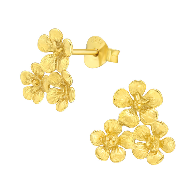Silver Flower Ear Studs Gold Plated