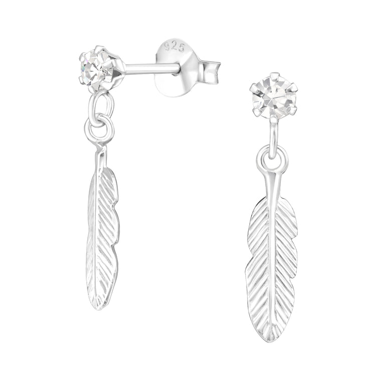 Feather Crystal Silver Studs