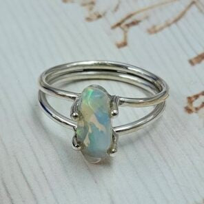 Opal Solitaire Silver Ring
